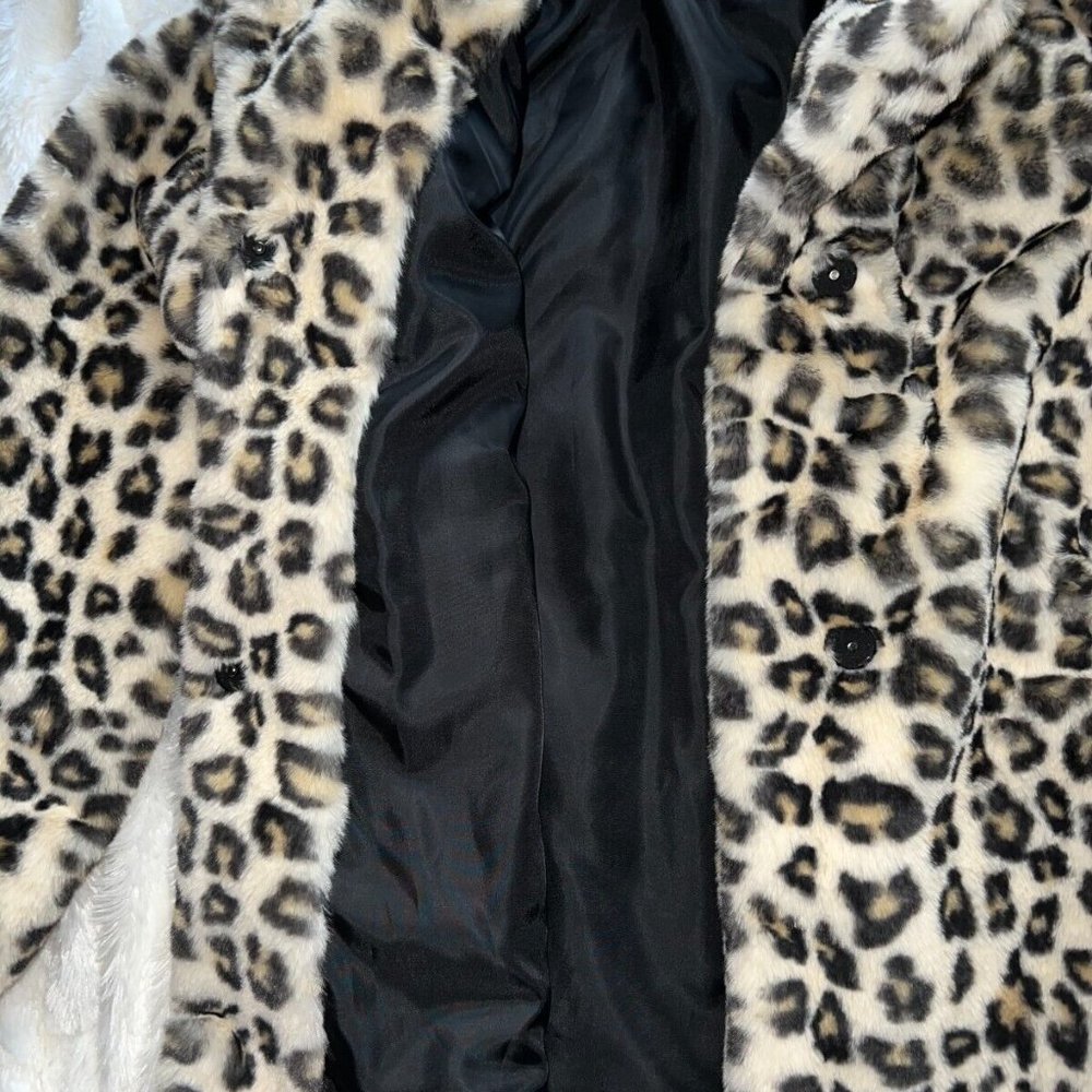 Gap Girls faux fur leopard print top coat XL (12) - Picture 3 of 7